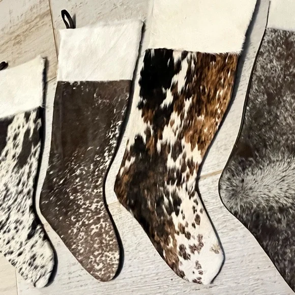 Genuine cow hide leather and fur handmade Christmas Stockings - Picture 6 of 15